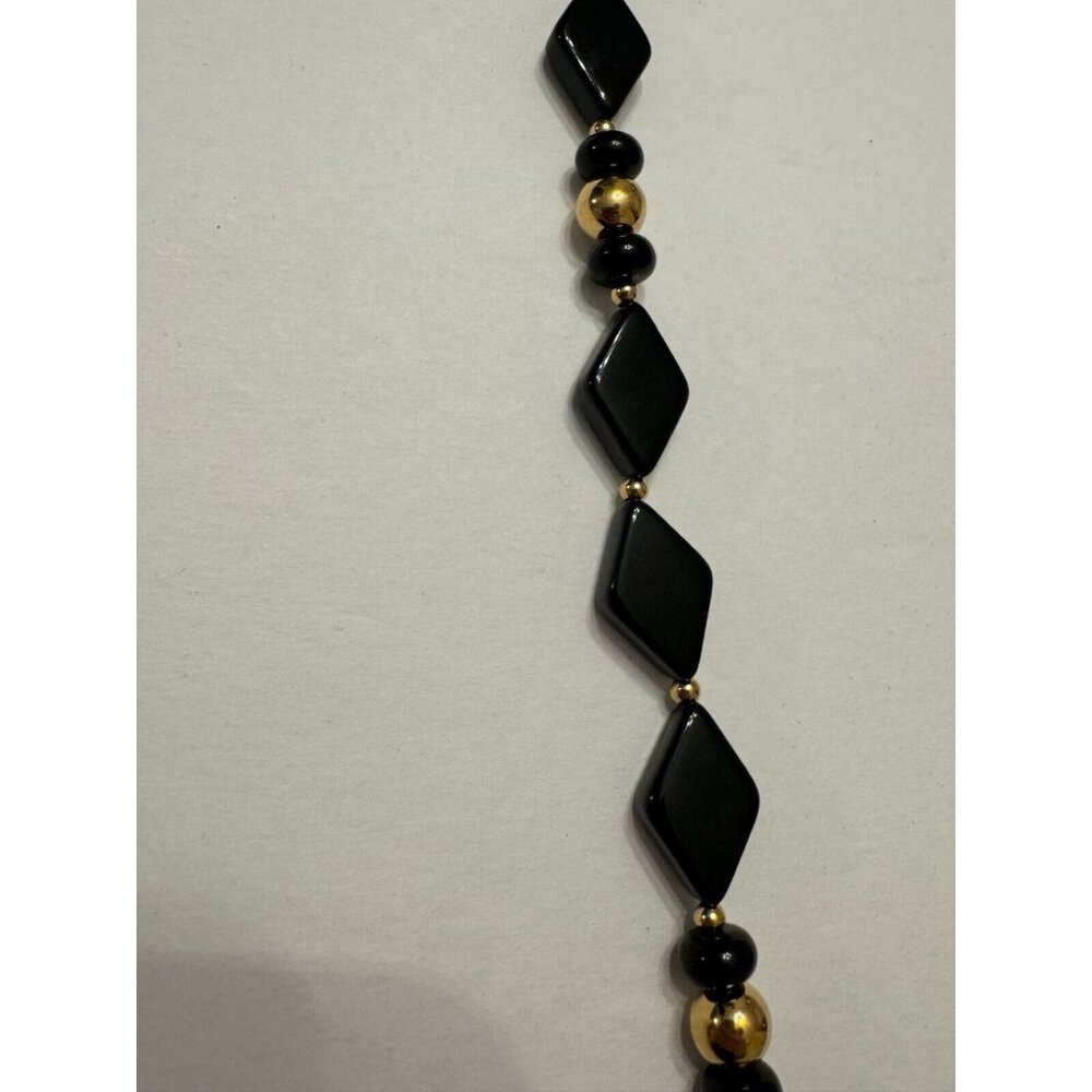 Trifari Necklace Black Lucite Plastic Gold Tone Chunky Geometric Bead Signed 30" - Picture 8 of 9